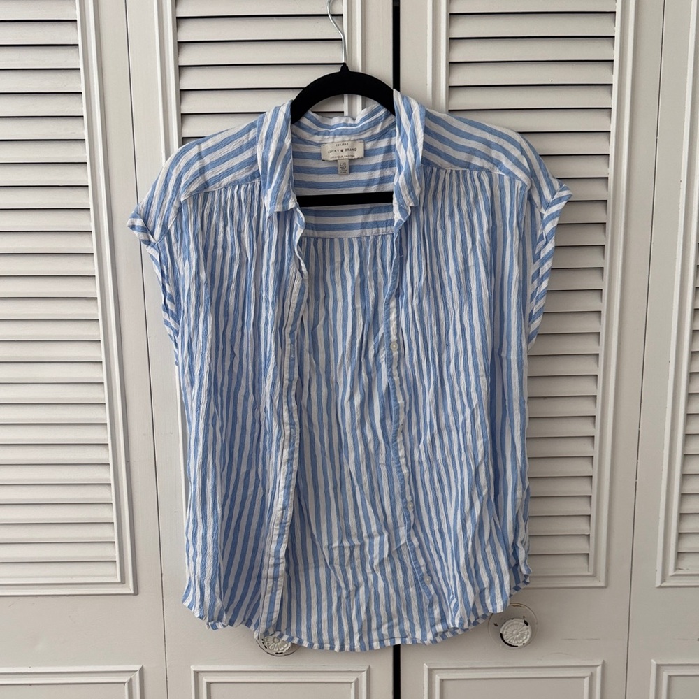 Blue and White Striped Blouse